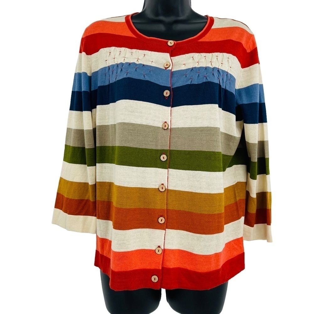Orvis silk blend rainbow stripe button front cardigan lightweight women's size S